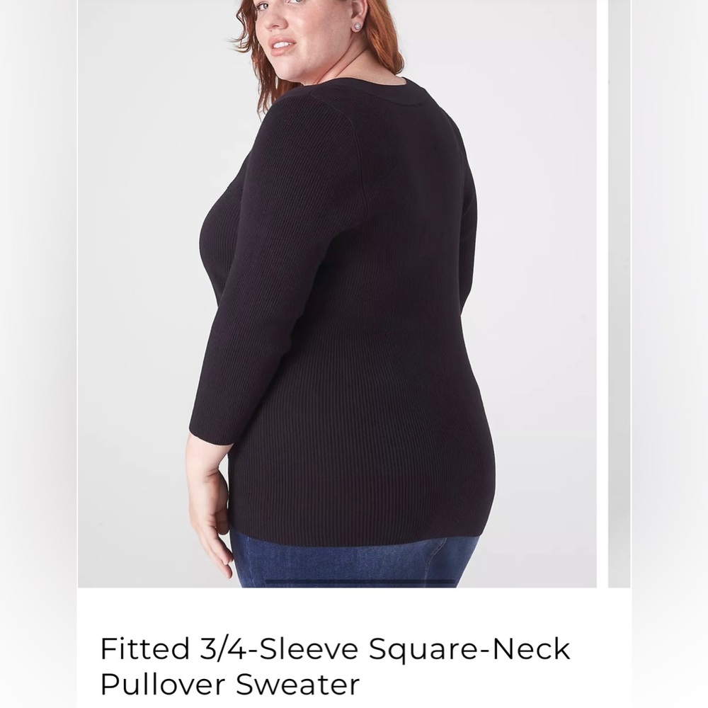 Fitted square neck 3/4 pullover sweater black size 14-16
